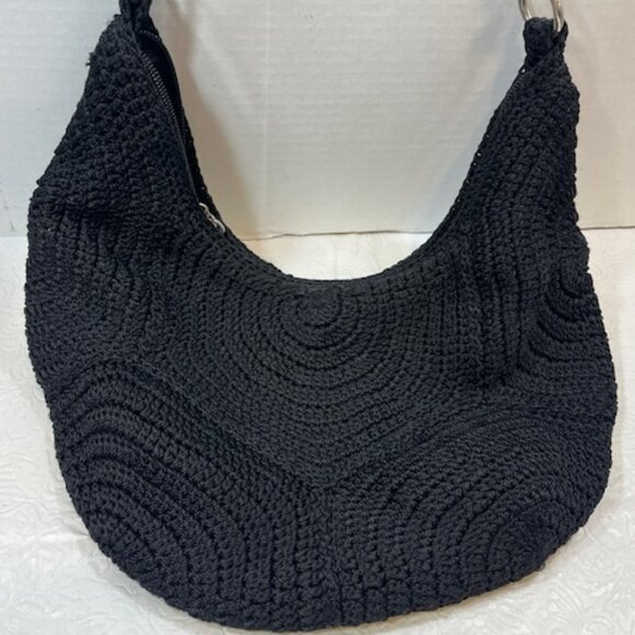 The Sak Hand-Crocheted Black Hobo Bohemian Styled Shoulder Bag Purse - Picture 5 of 12